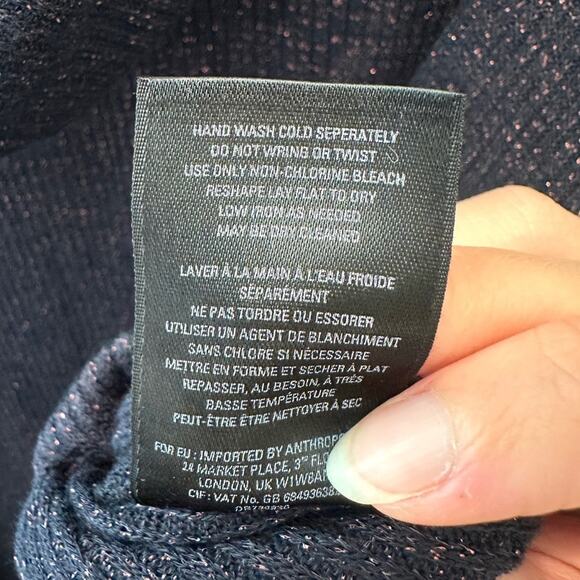 ANTHROPOLOGIE | Navy Metallic Ruffle Hem Cowl Neck Sweater NWT | Size M/L - Picture 9 of 9